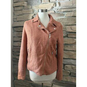Nine West Burnt Orange Textured Zip Up Blazer Size L Zipped Pockets